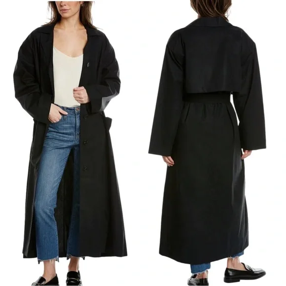 NWT IRO Foxton Long Black Trench Coat Belted Oversized 100% Cotton Poplin 36/S - Picture 2 of 15